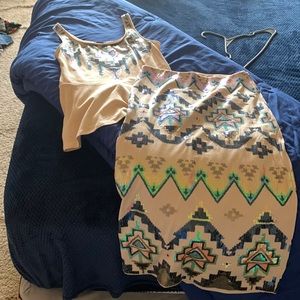 Cream multi colored two piece set.